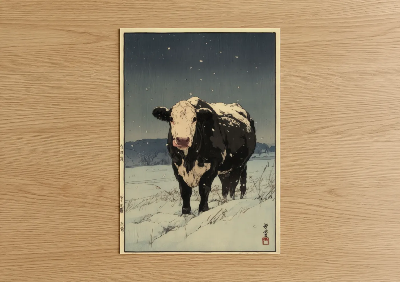 Angus Cow Winter Snow Landscape Wall Art