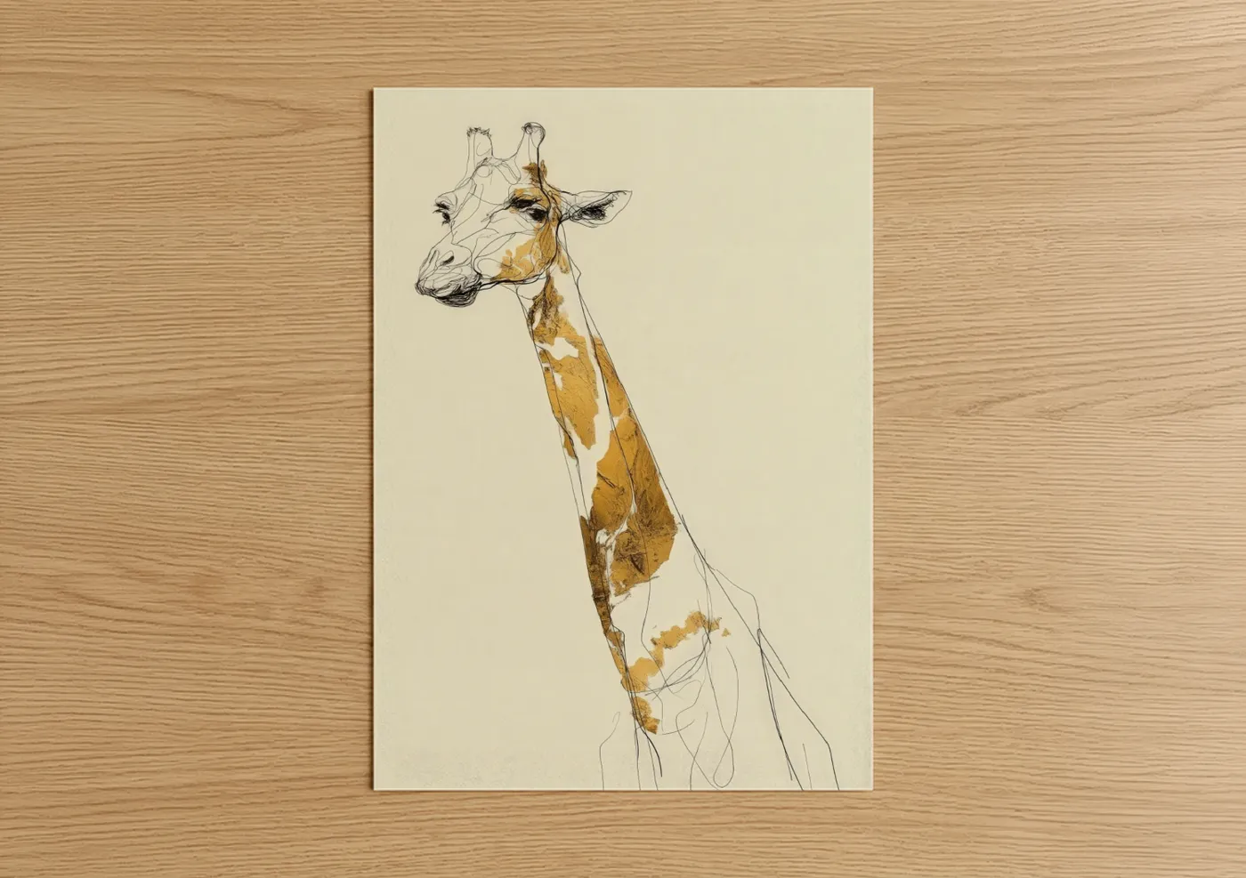 Golden Giraffe Line Art Watercolor Wall Art