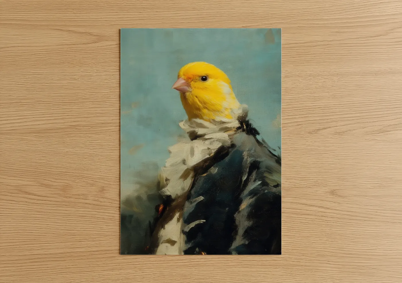 Golden Canary Bird Portrait Painting Wall Art