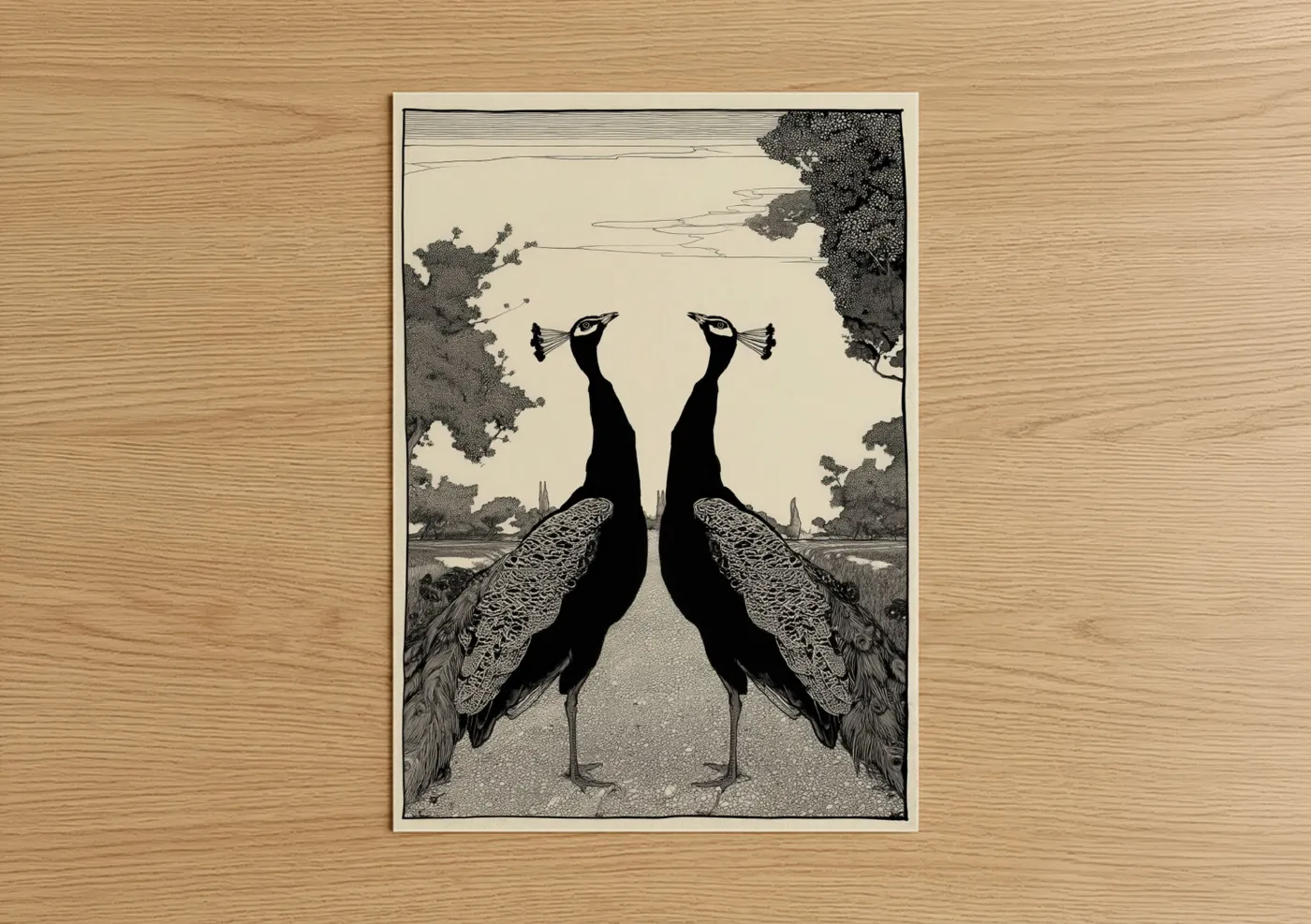 Mirrored Peacocks Black and White Wall Art
