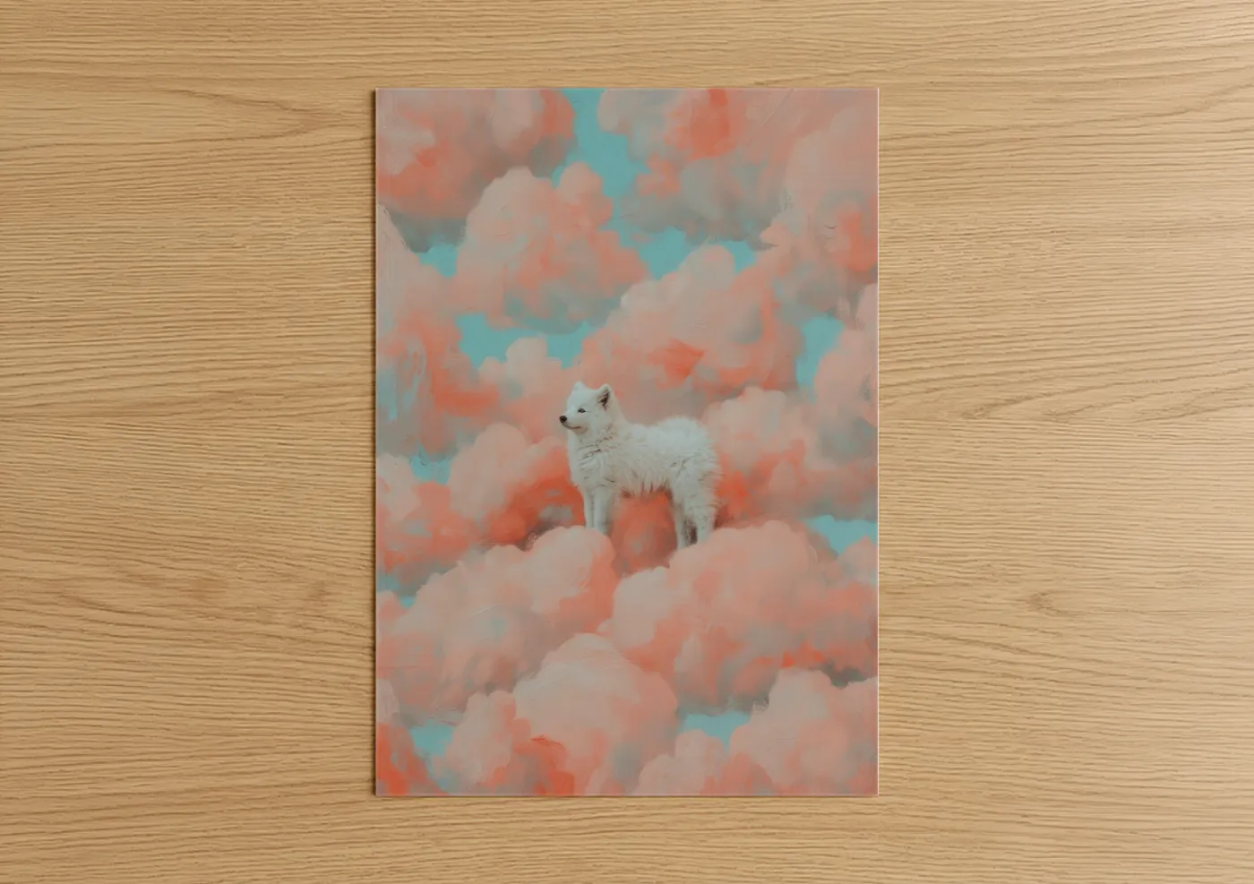 White Spitz Dog Surreal Cloud Wall Art