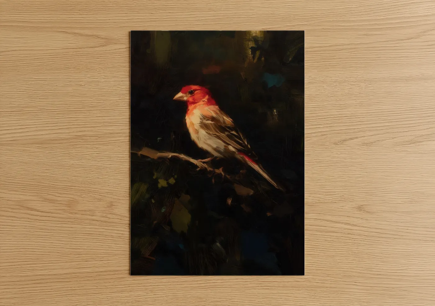 Crimson Red Finch Portrait Painting Wall Art