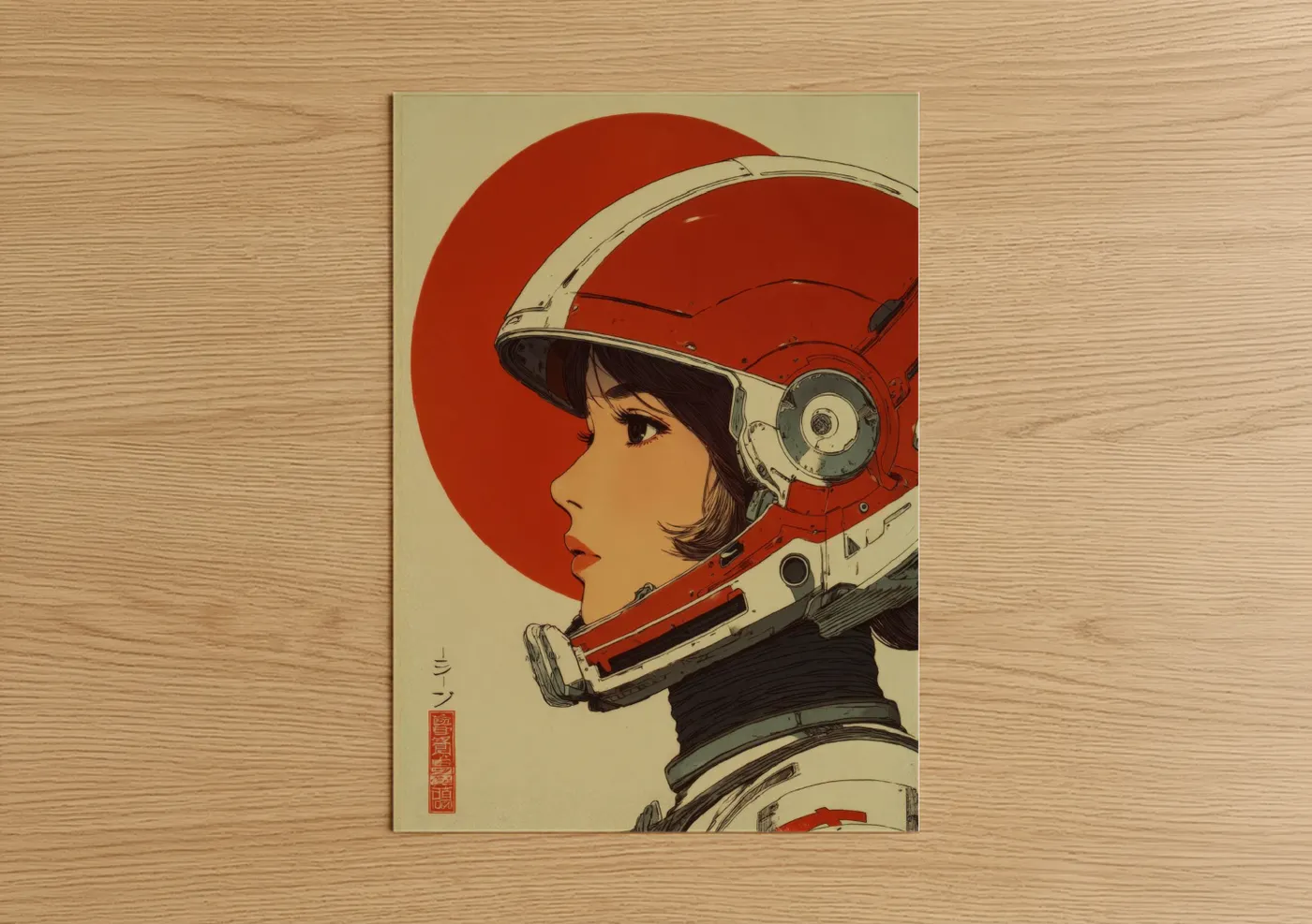 Crimson Astronaut Japanese Retrofuturism Wall Art