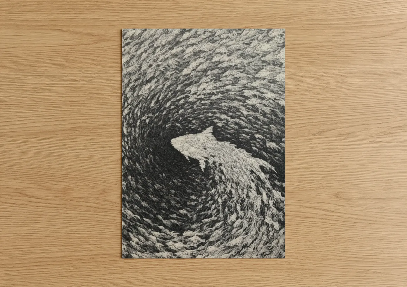 Swirling Goldfish Monochrome Drawing Wall Art