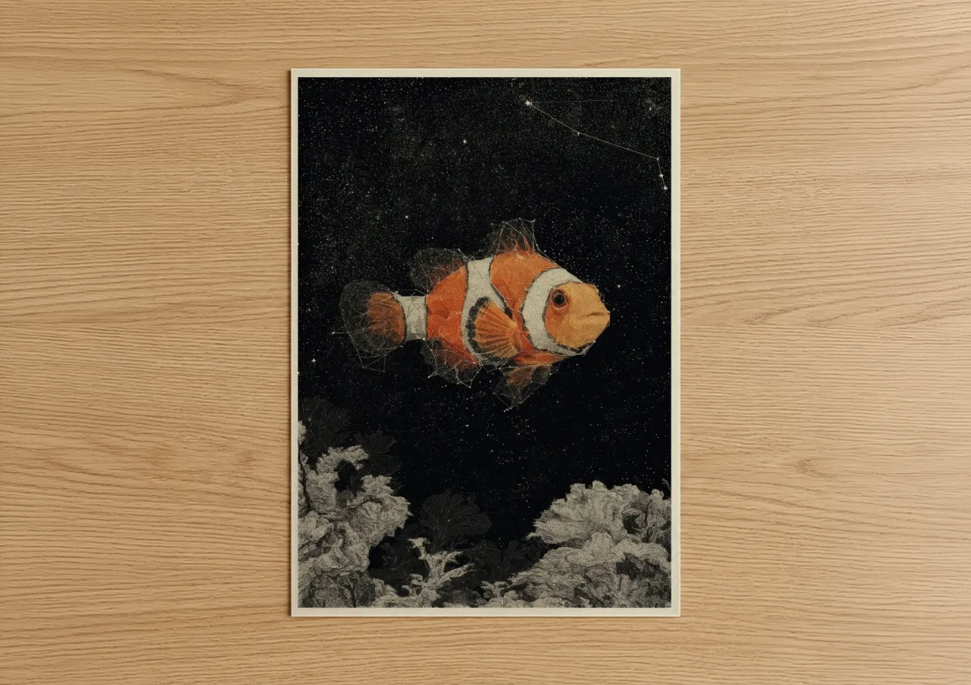 Cosmic Clownfish Night Sky Illustration Wall Art