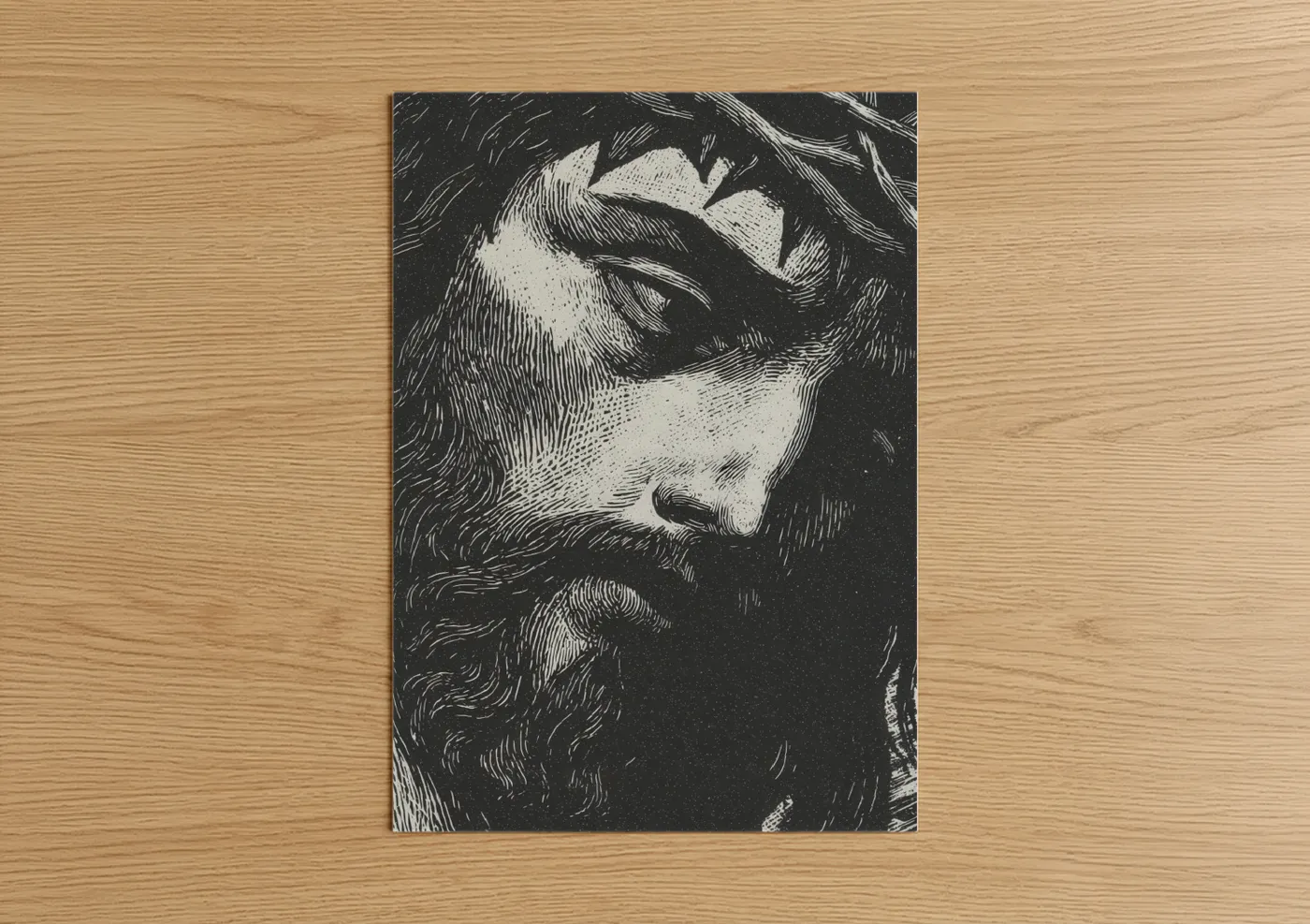 Jesus Christ Contemplative Portrait Engraving Wall Art