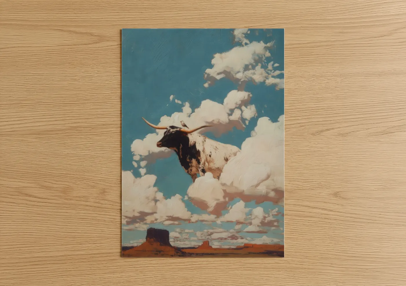 Majestic Longhorn Cow Sky Illustration Wall Art