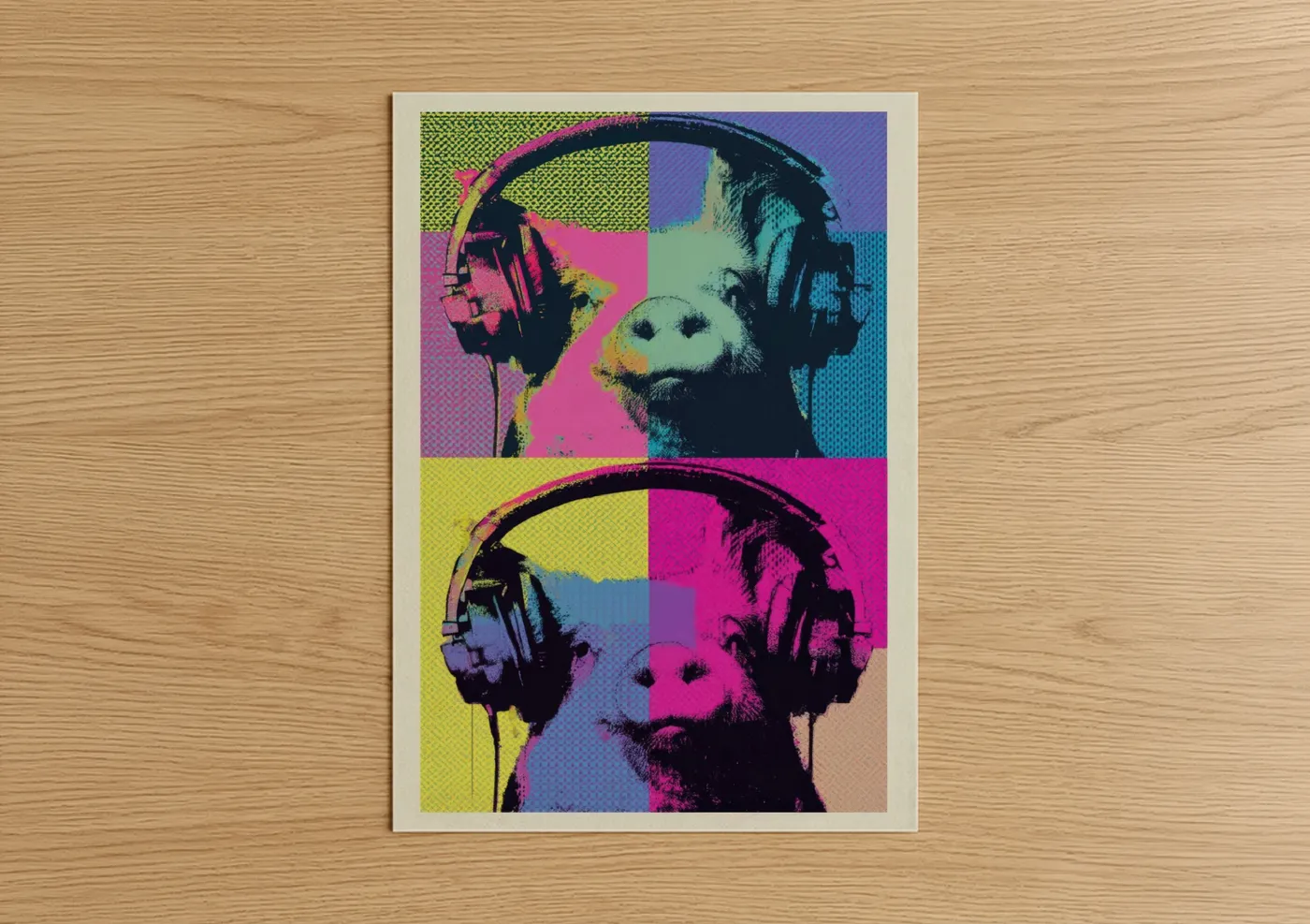 Musical Pig Pop Art Style Headphones Wall Art