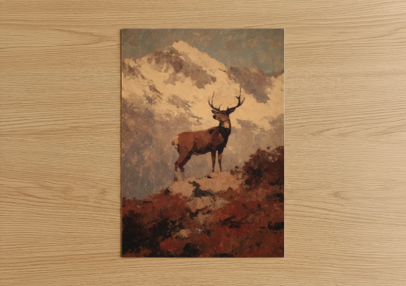 Alpine Reindeer Mountain Landscape Wall Art