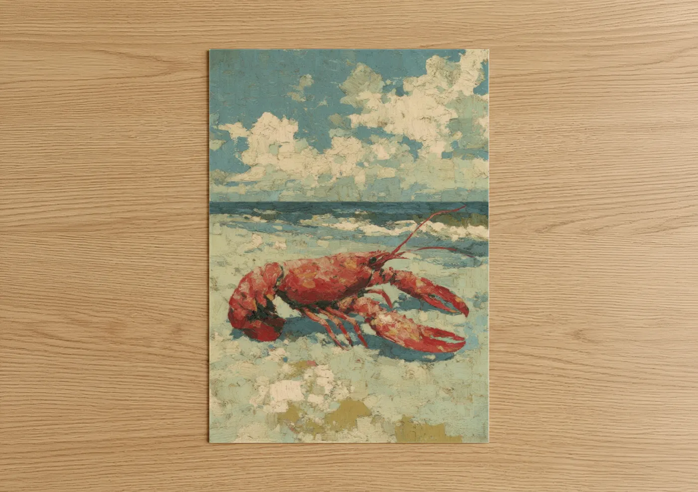 Crimson Lobster Beach Vintage Illustration Wall Art