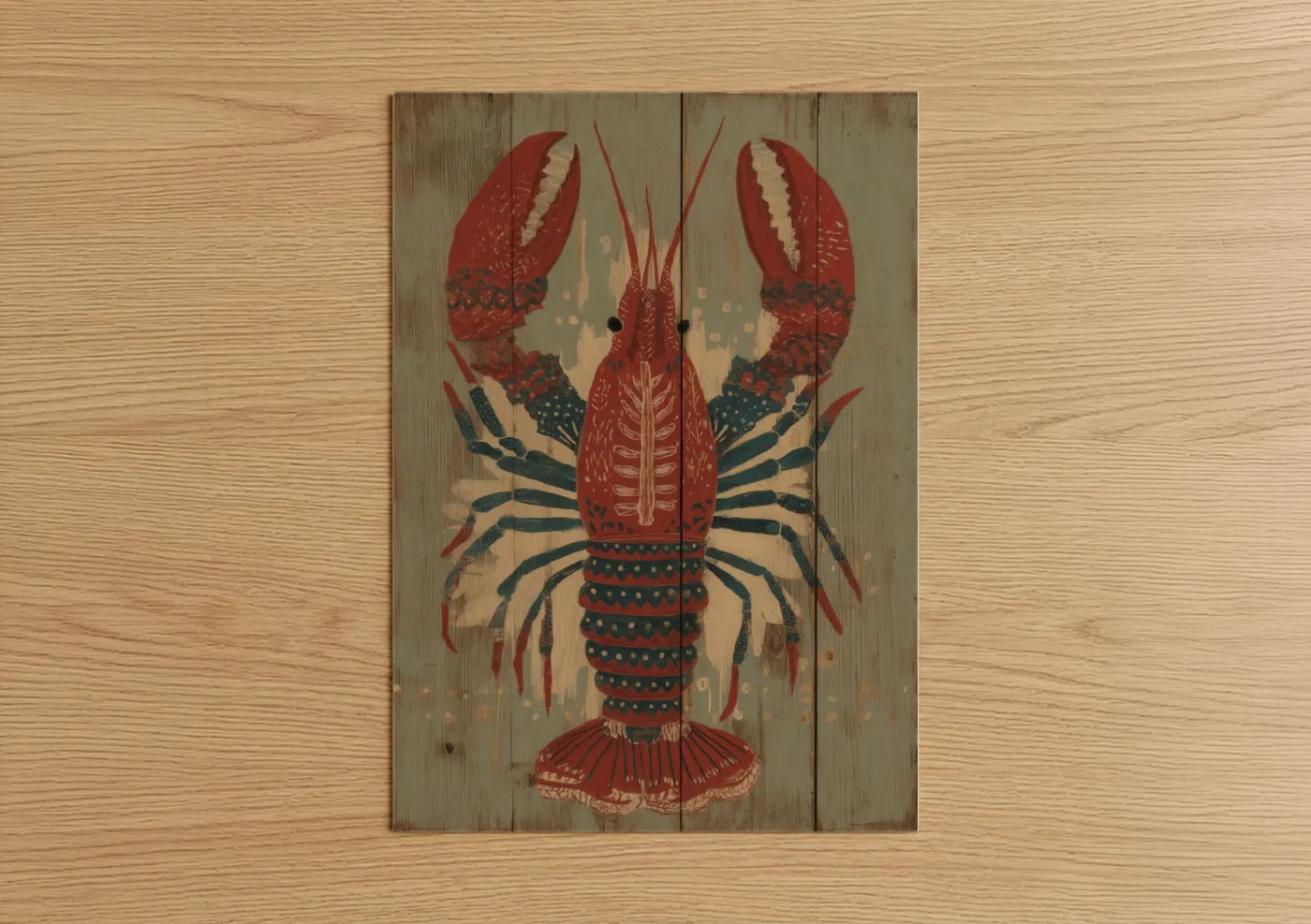 Scarlet Crayfish Nautical Wood Wall Art