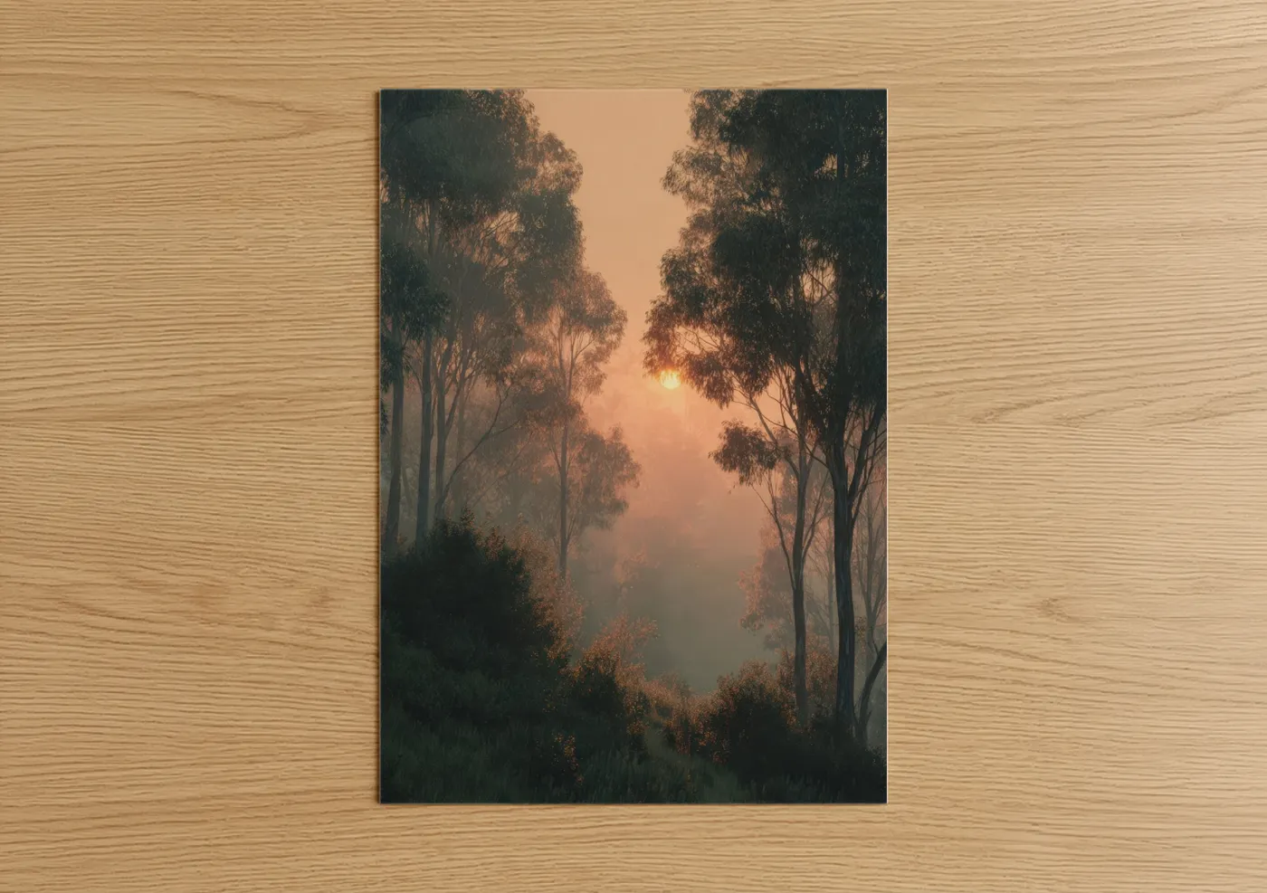 Golden Eucalyptus Forest Sunrise Wall Art