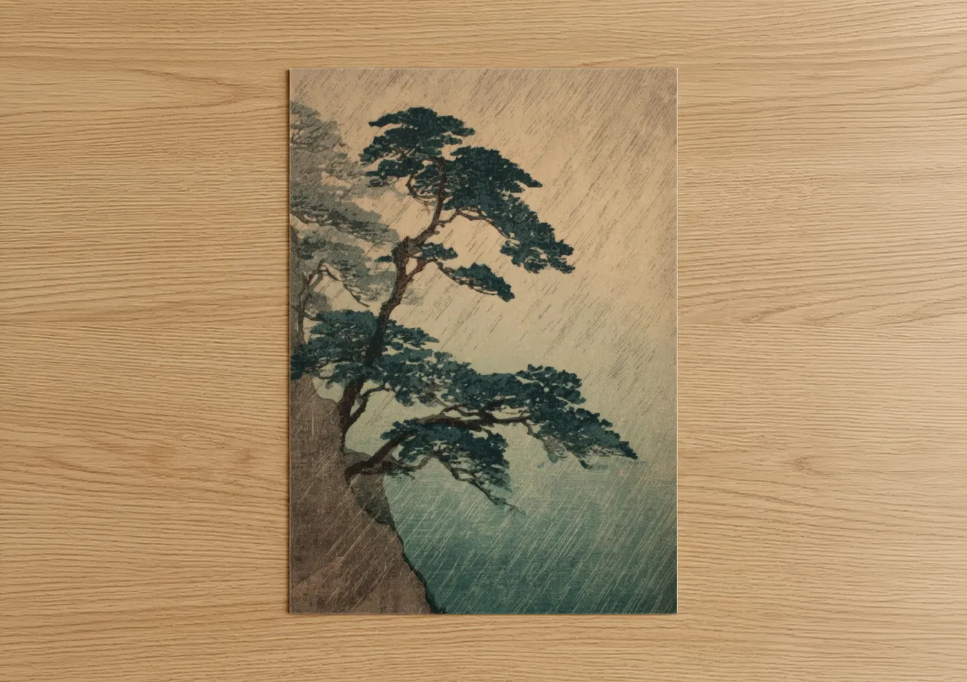 Windswept Pine Tree in Rain Storm Wall Art