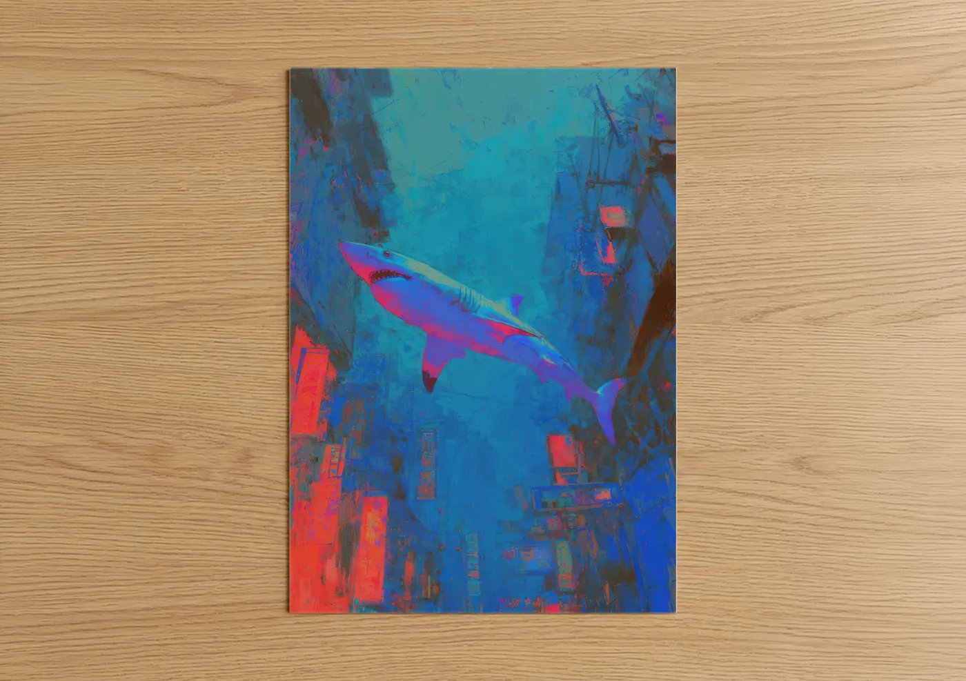 Neon Blue Shark Abstract Wall Art