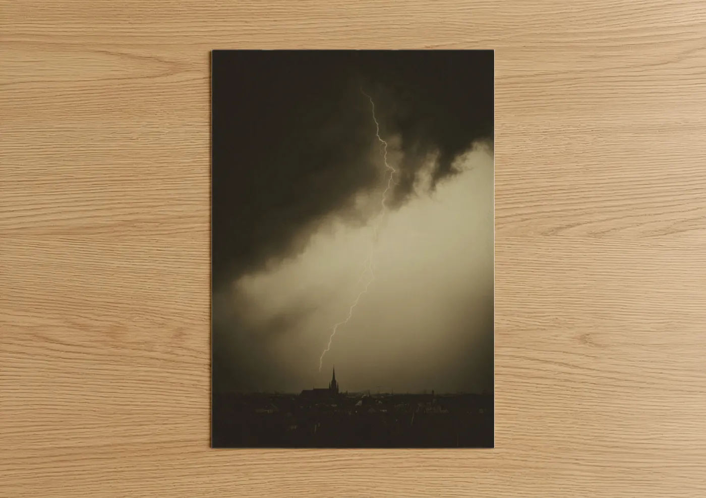 Lightning Storm Over City Skyline Wall Art