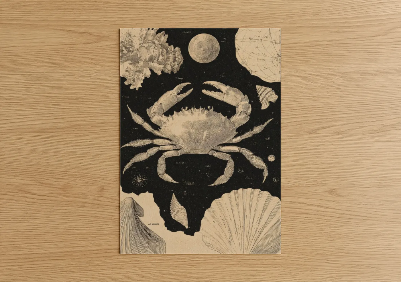 Celestial Cancer Zodiac Moon Engraving Wall Art