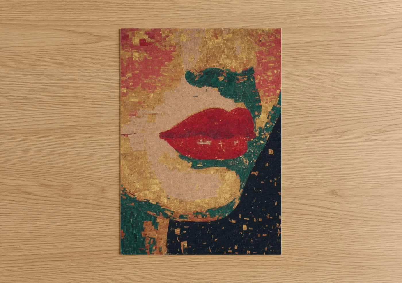 Crimson Lip Mosaic Modern Wall Art