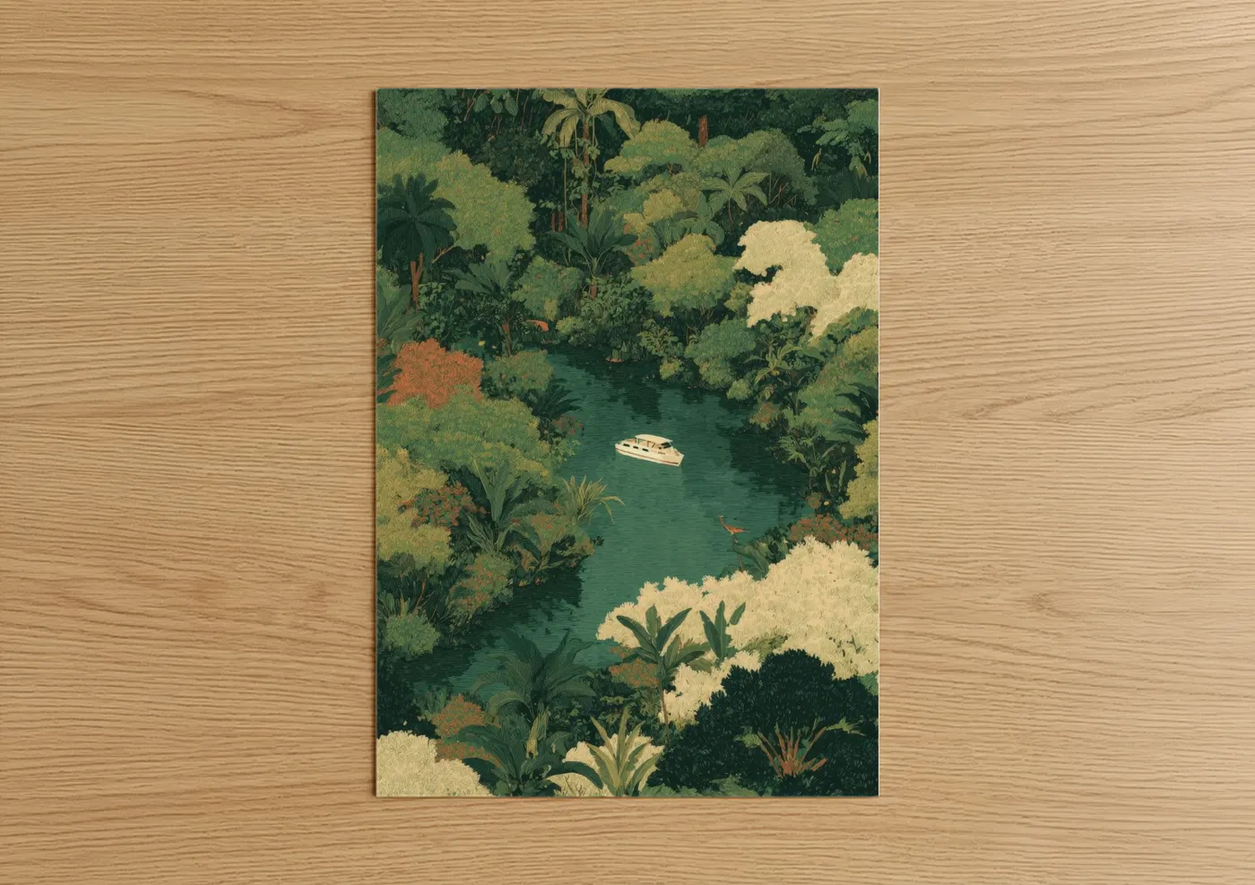 Serene Jungle River Boat Escape Wall Art