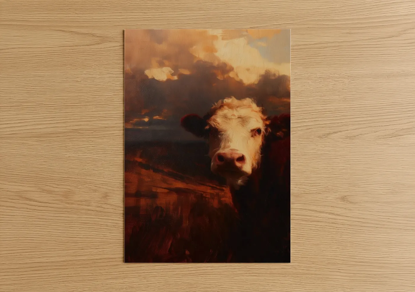 Golden Angus Cow Sunset Oil Painting Wall Art