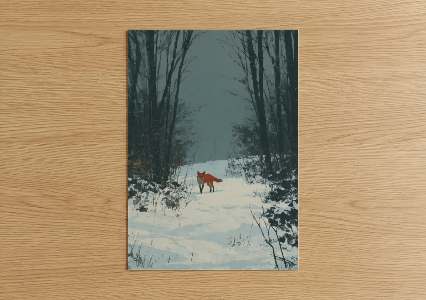 Red Fox Winter Snow Forest Landscape Wall Art