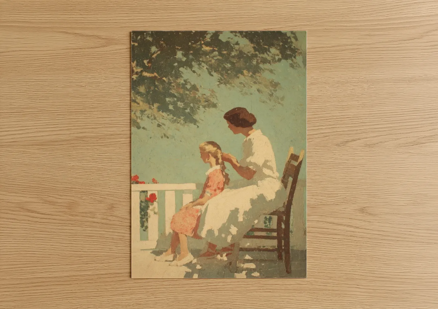Mother Braiding Daughter Hair Vintage Wall Art