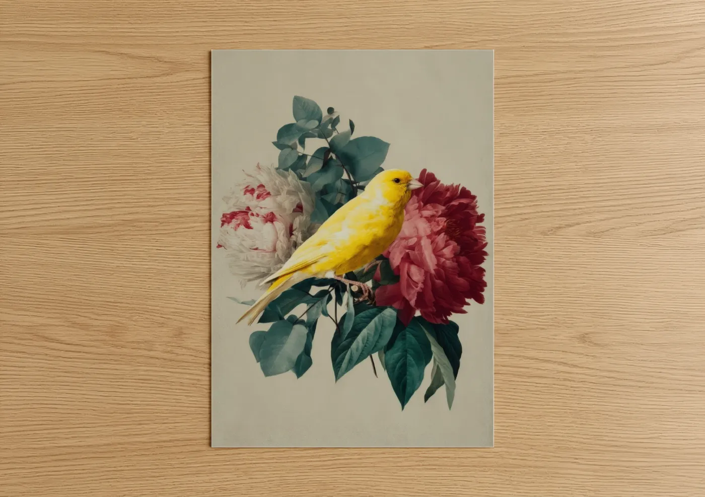Golden Canary with Peonies Botanical Art Wall Art