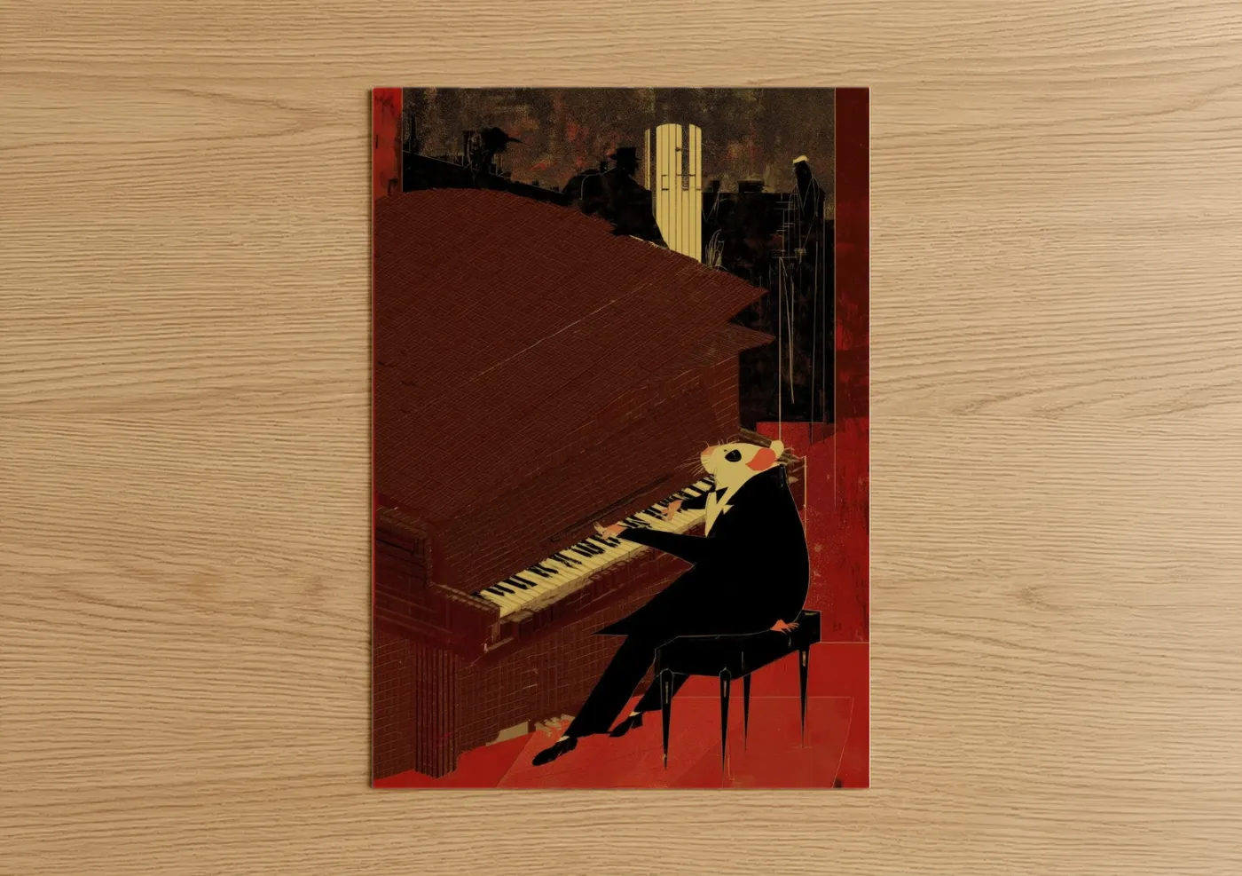 Jazz Hamster Playing Piano Illustration Wall Art