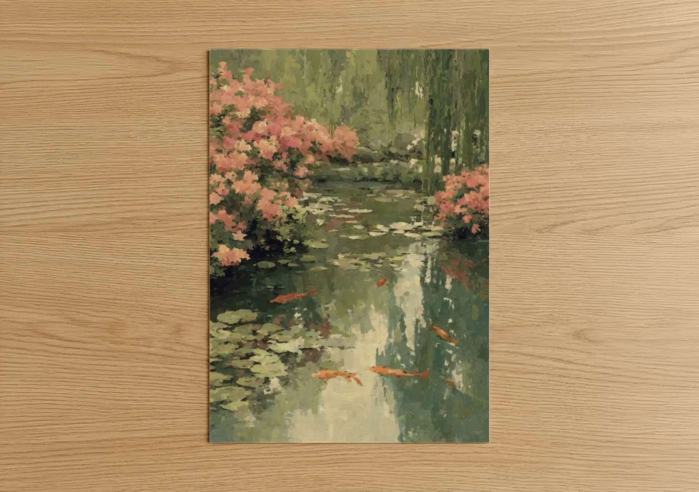 Spring Garden Pond with Pink Flowers Wall Art