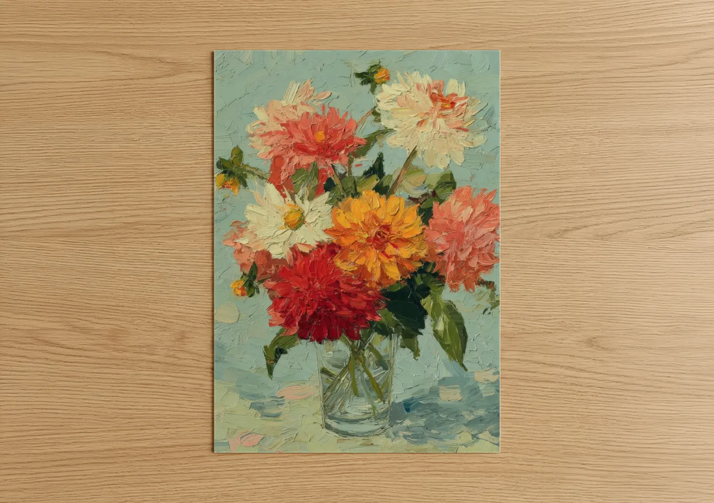 Vibrant Dahlia Bouquet Oil Painting Wall Art