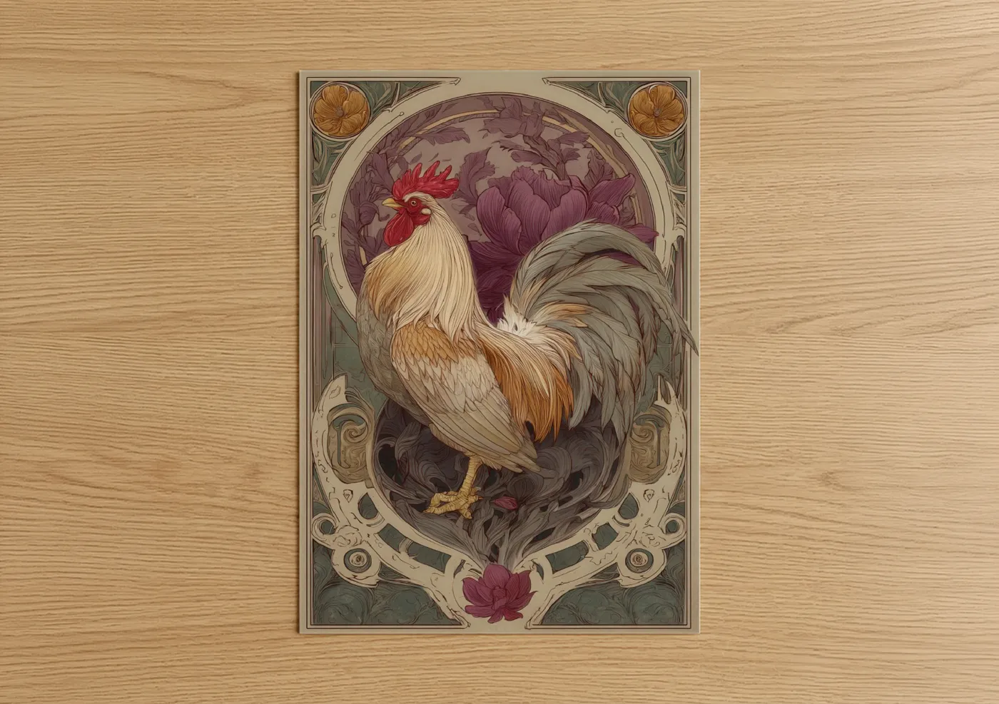 Crimson Rooster Art Deco Farmyard Wall Art