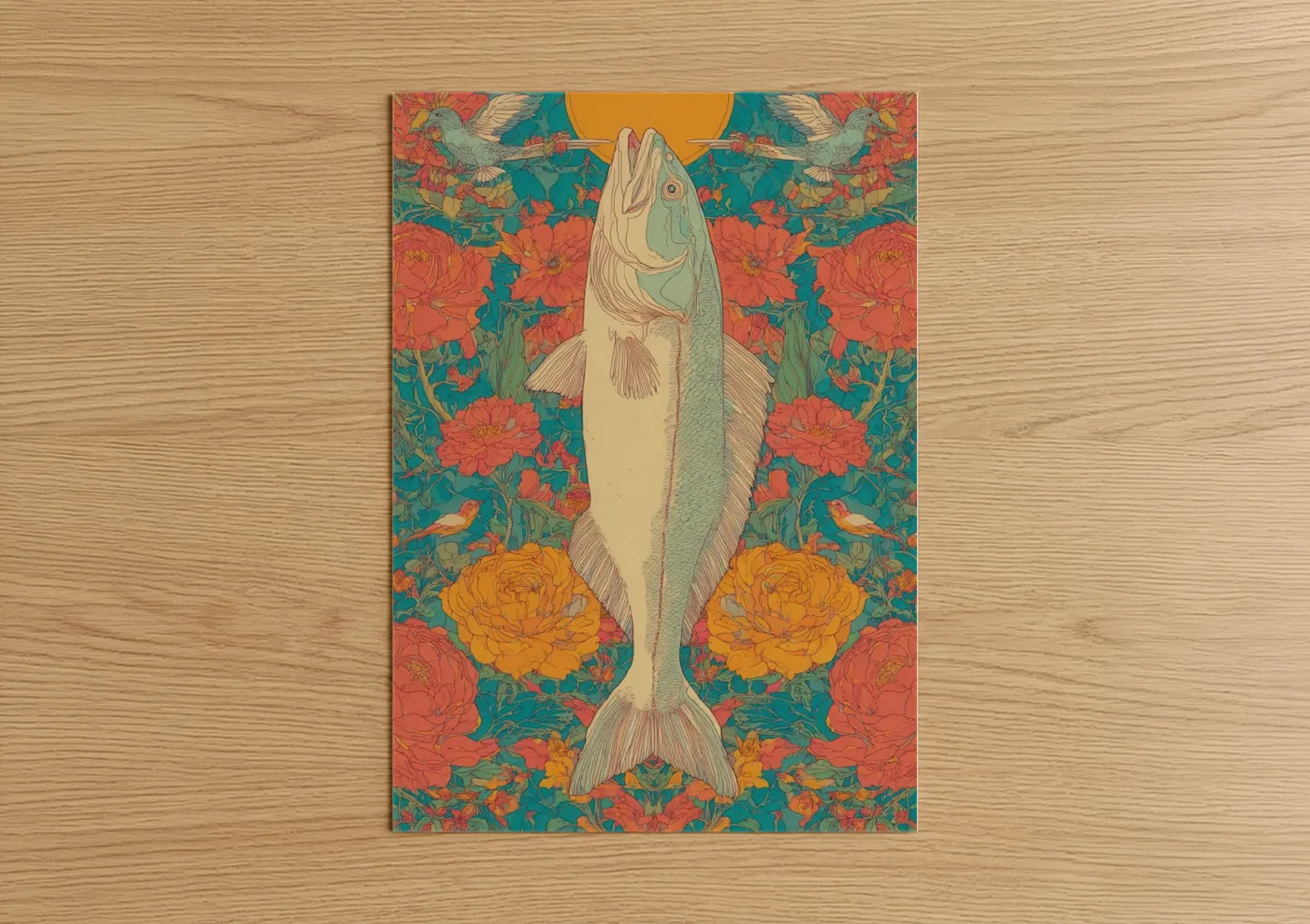 Golden Snook Fish Floral Wall Art