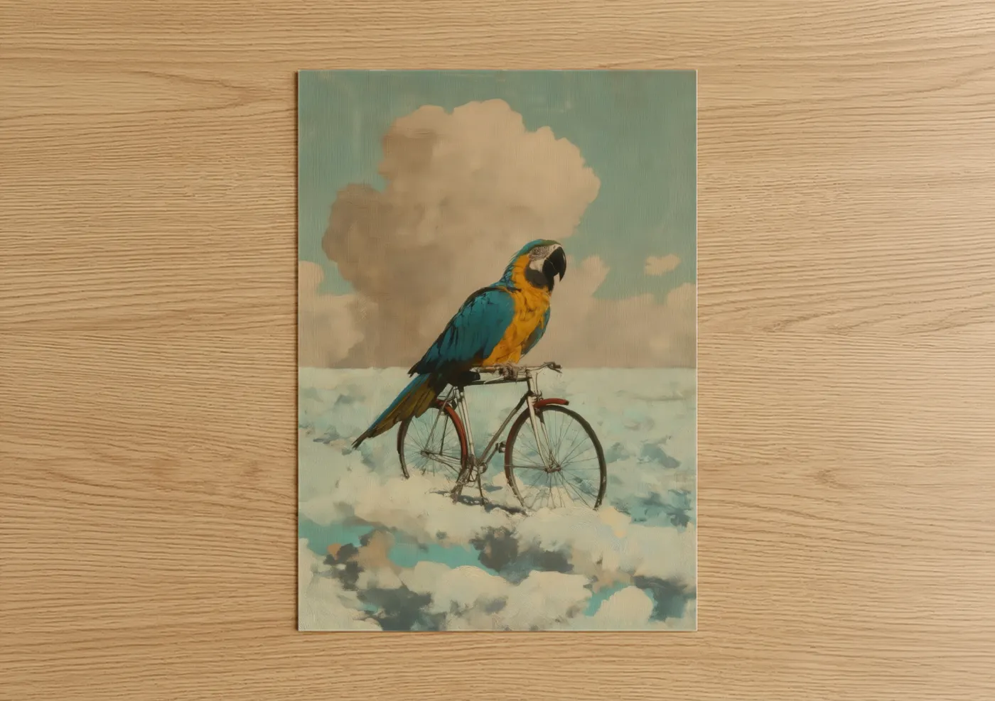 Blue Gold Macaw Bicycle Surreal Wall Art