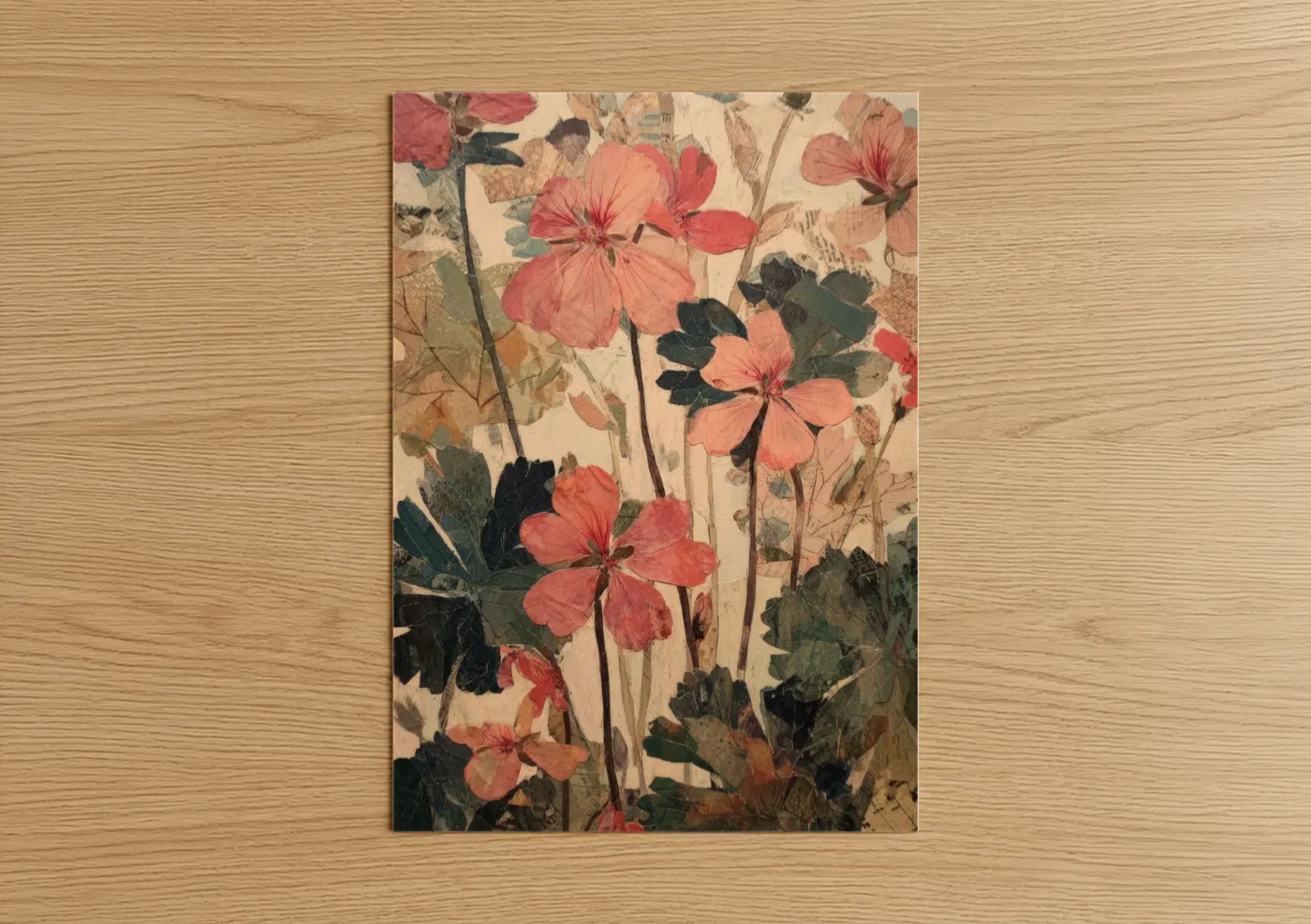 Coral Geranium Botanical Watercolor Wall Art