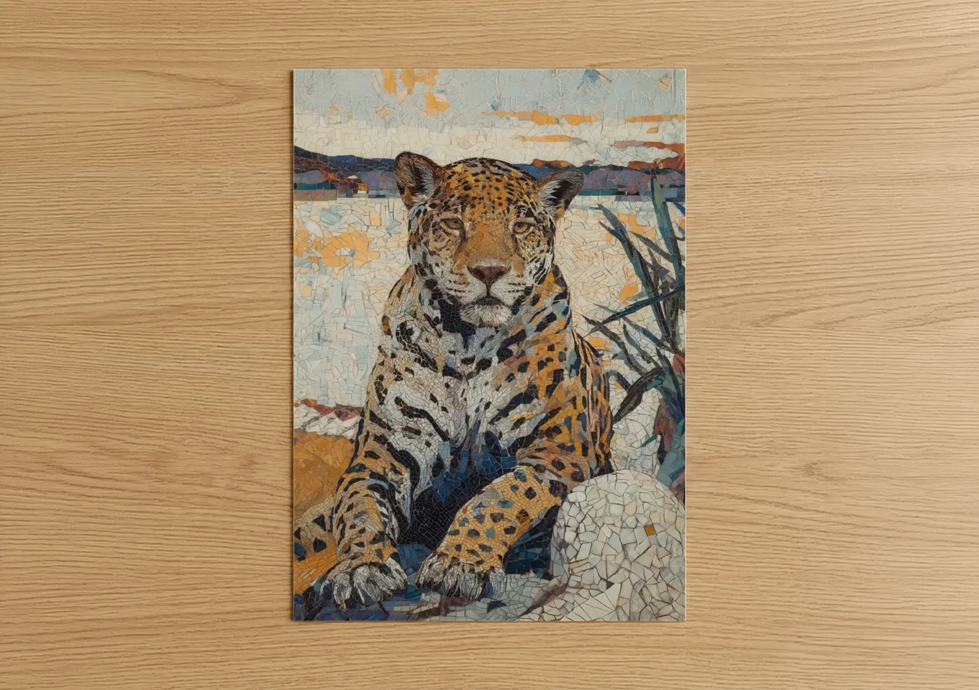 Golden Jaguar Mosaic Wildlife Wall Art