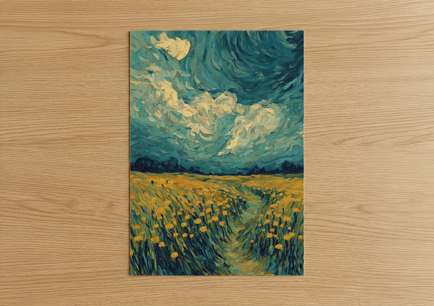 Golden Dandelion Field Landscape Painting Wall Art