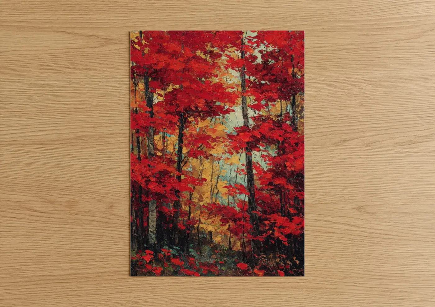 Crimson Forest Canopy Autumn Trees Wall Art