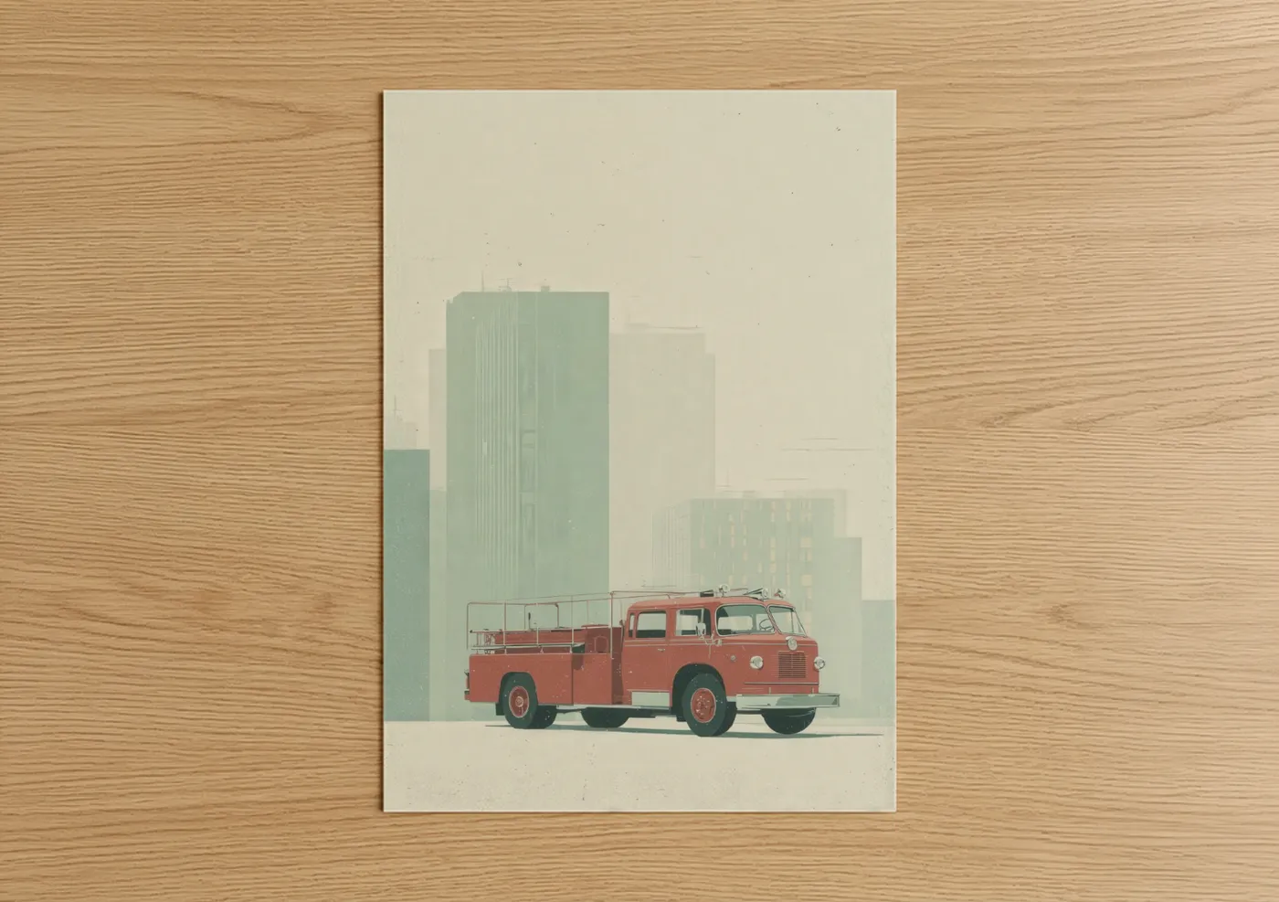 Vintage Fire Engine Retro Urban Illustration Wall Art