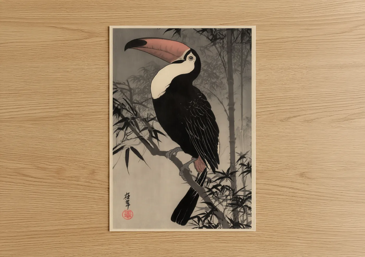 Toucan in Bamboo Forest Japanese Wall Art