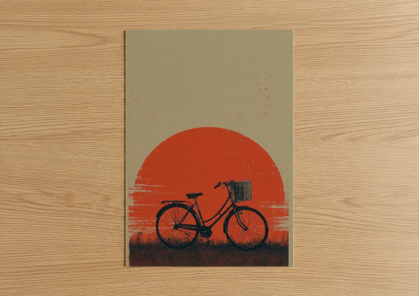 Vintage Bicycle Sunset Illustration Wall Art