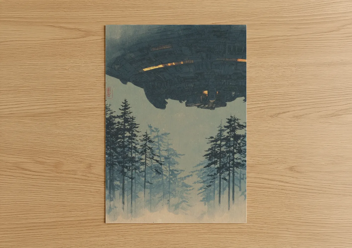 Alien UFO Forest Encounter Sci-Fi Wall Art