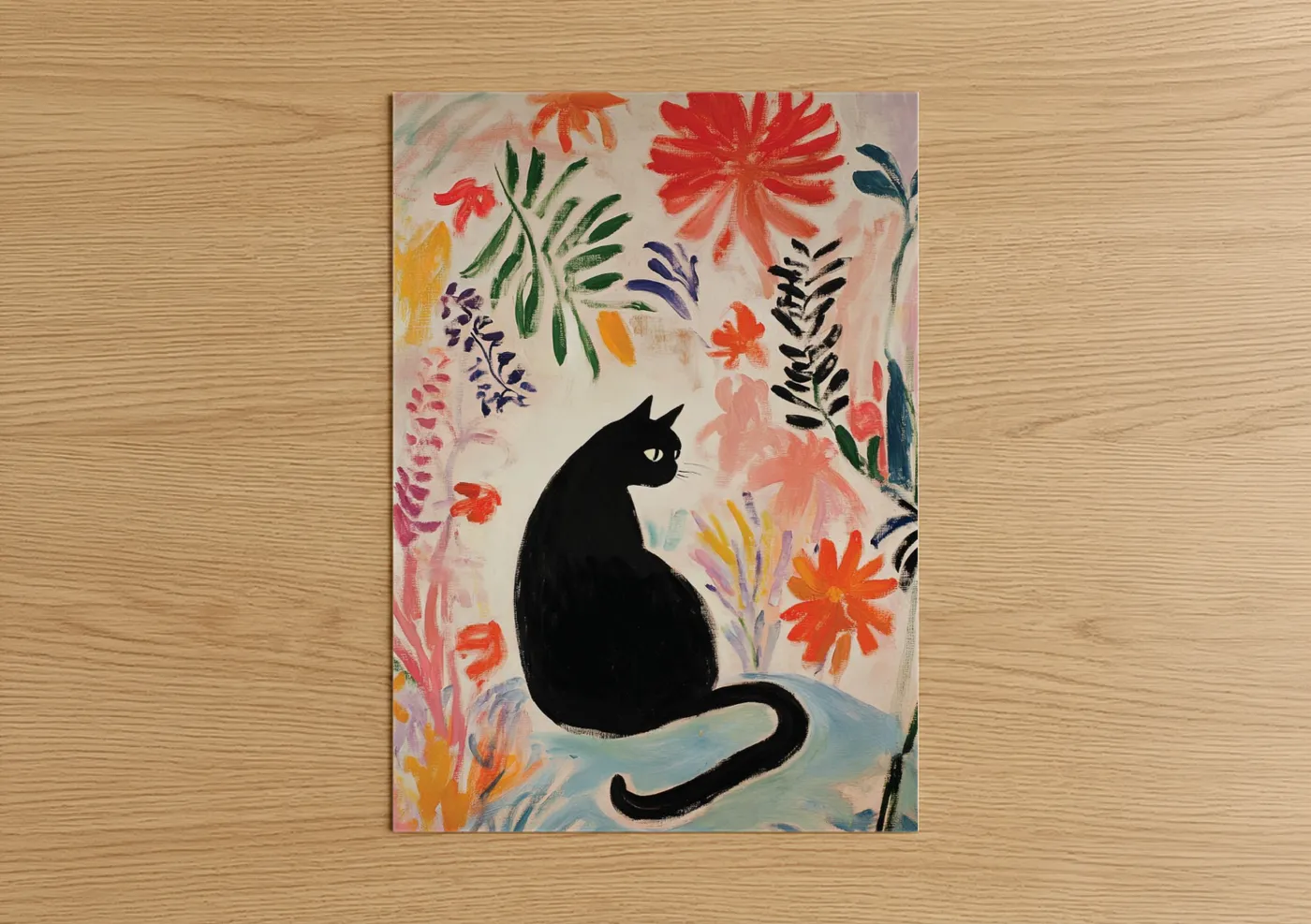 Black Cat Garden Silhouette Wall Art