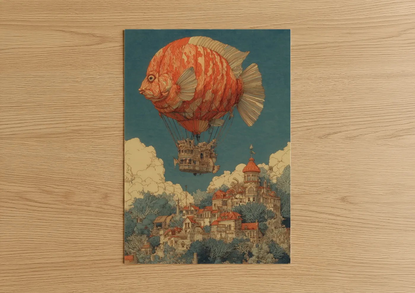 Whimsical Fish Hot Air Balloon Castle Wall Art