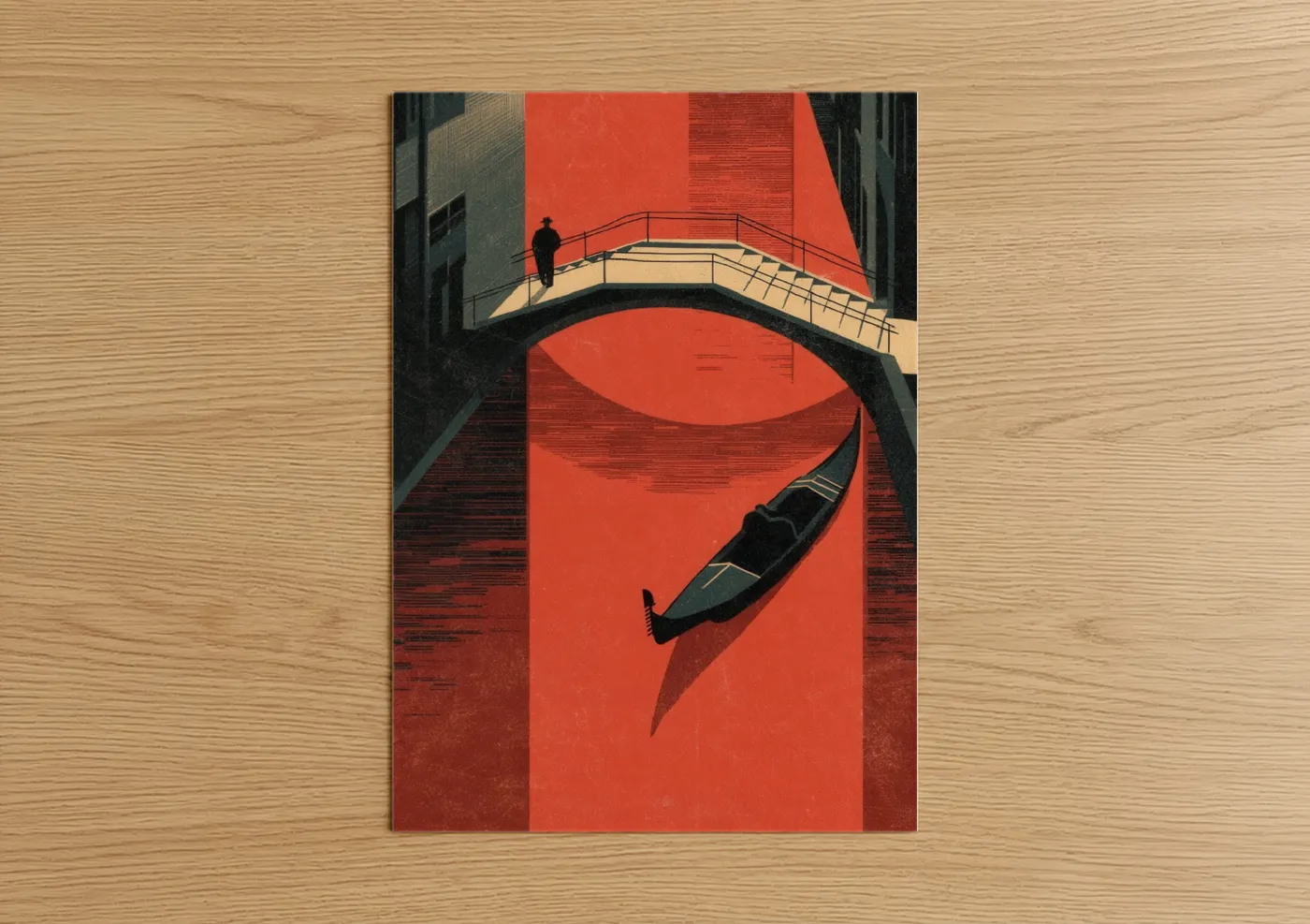 Crimson Venice Gondola Canal Wall Art