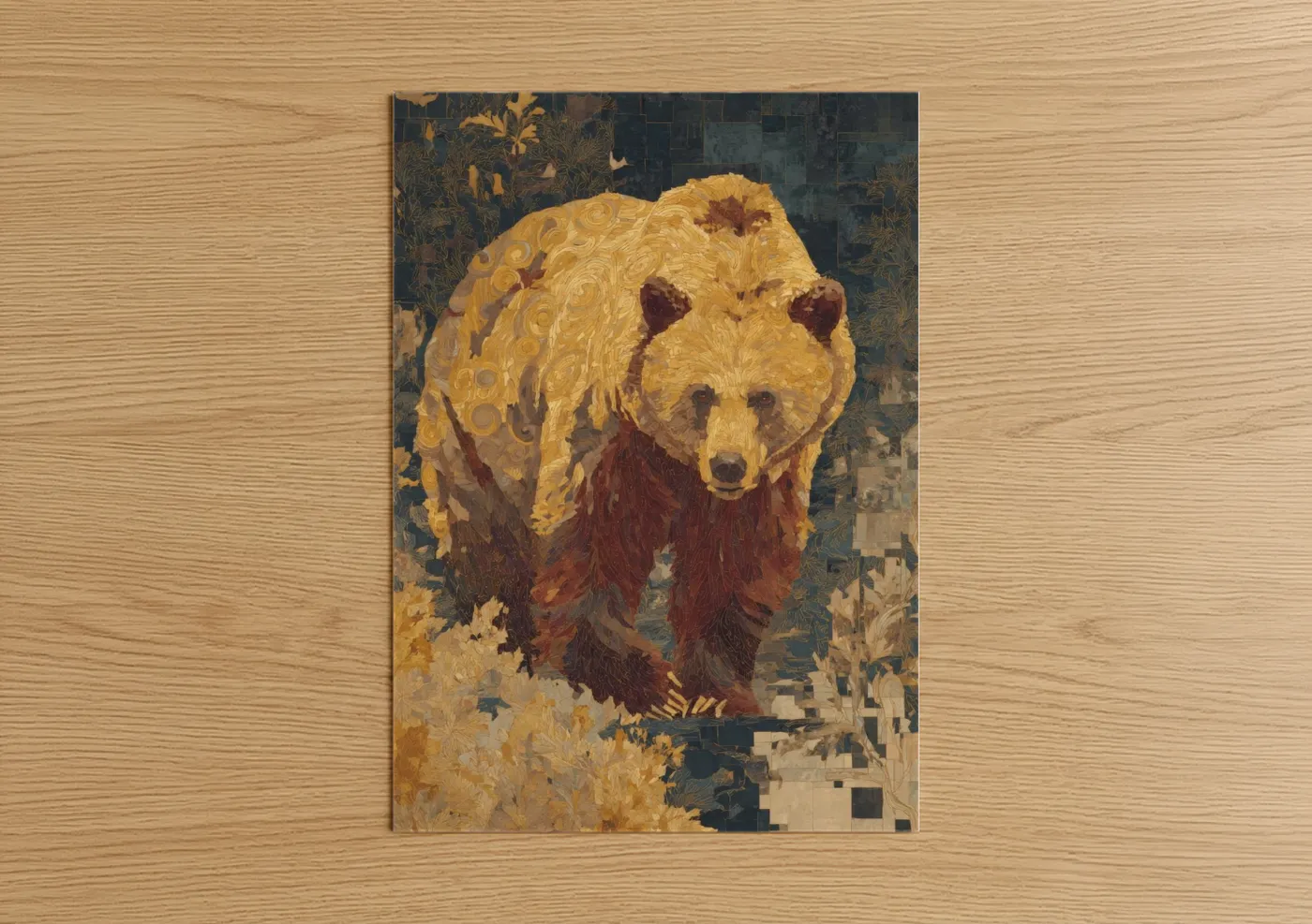 Golden Grizzly Bear Abstract Wall Art