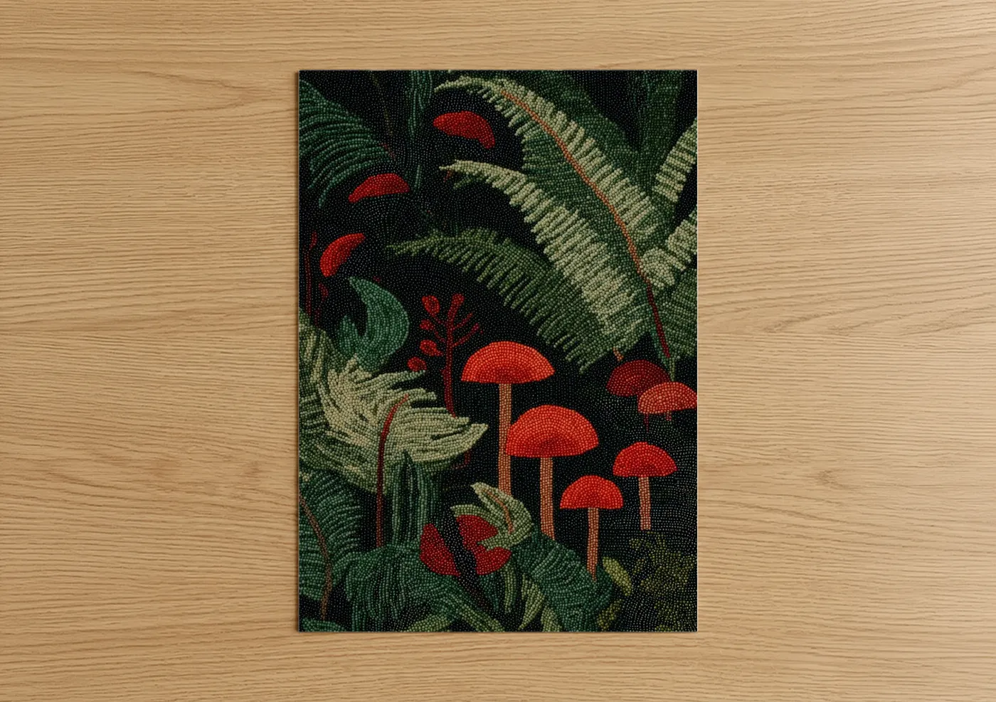 Red Mushrooms Forest Beadwork Wall Art