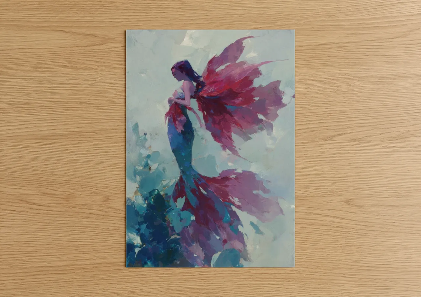 Crimson Mermaid Mythical Creature Wall Art