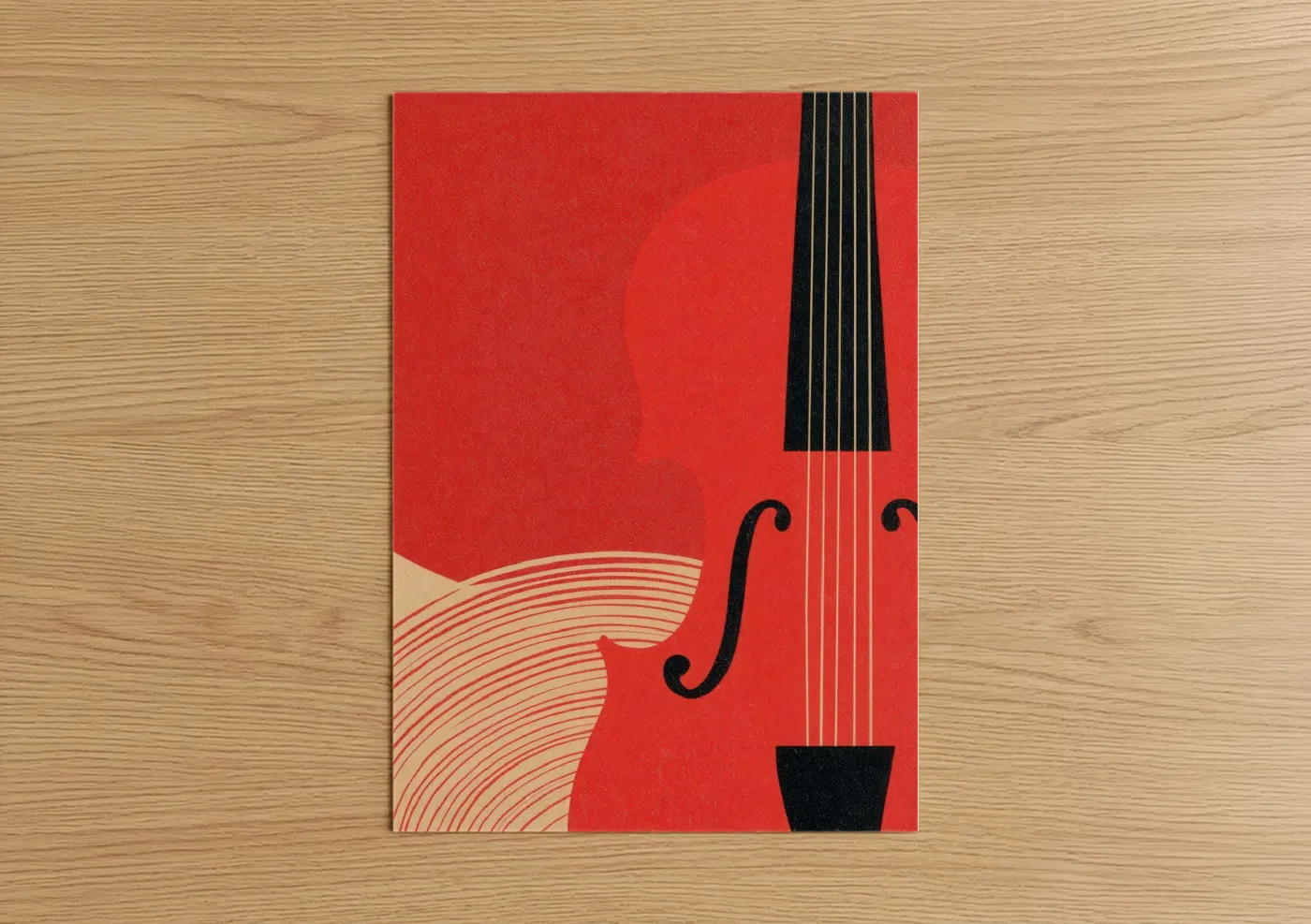 Crimson Violin Art Deco Minimalist Wall Art