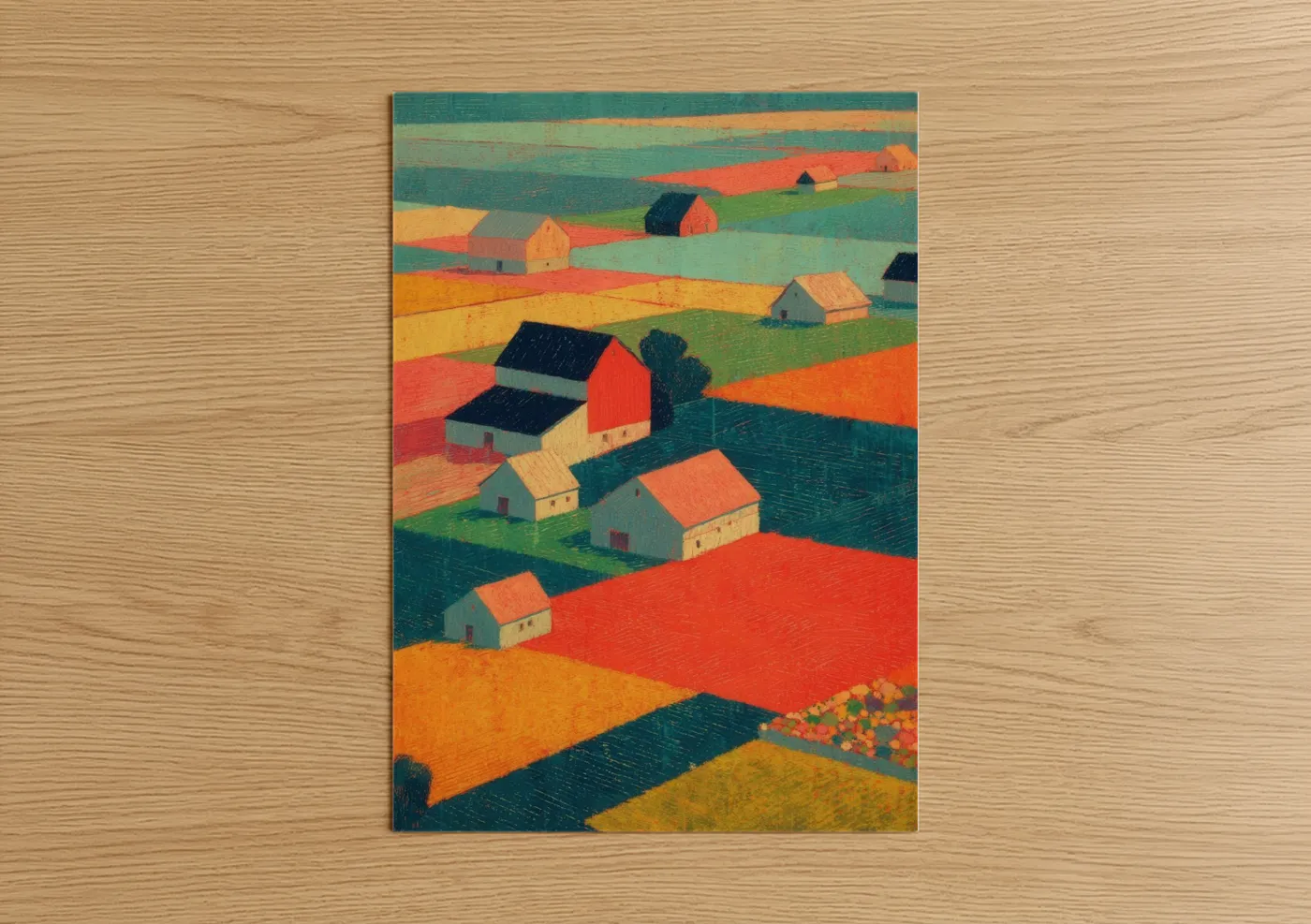 Colorful Farm Barns Rural Landscape Wall Art