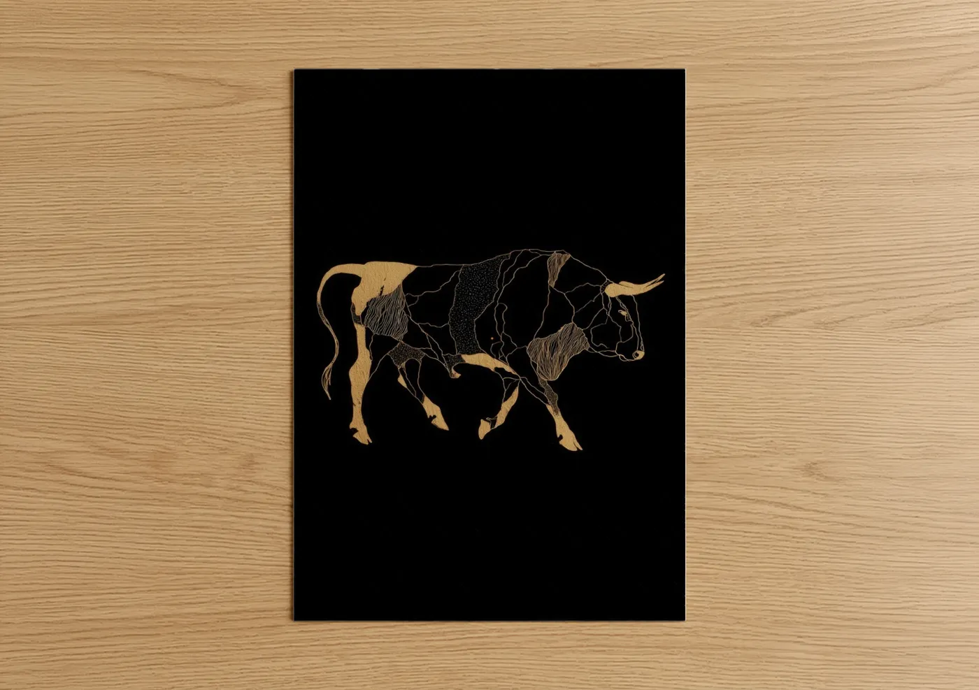 Golden Bull Anatomy Line Art Wall Art