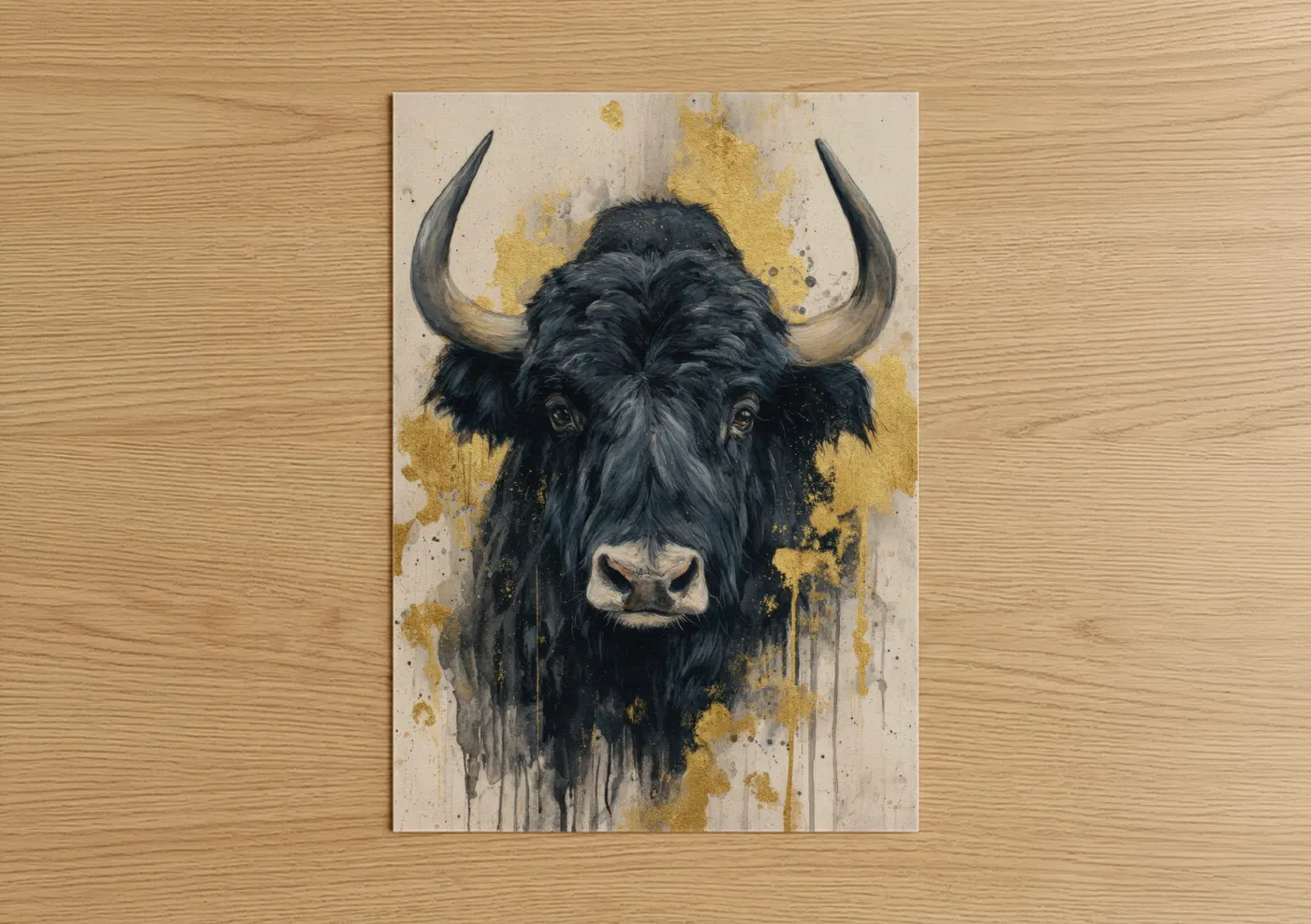 Golden Yak Portrait Watercolor Wall Art